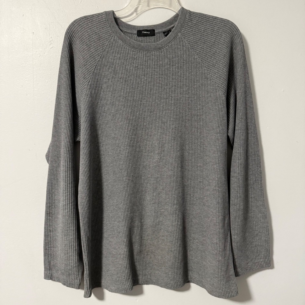 Theory River Crew Thermal Waffle Knit Performance Sweatshirt Shirt Gray XL